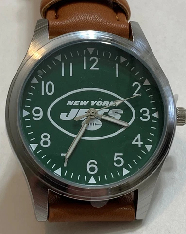 New York Jets Bear Style Sparo Men's Sports Watch Brown Leather Band, NFL Cover