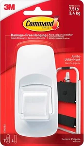 Command Jumbo Utility Hook, Pack of 1 Hook and 4 Adhesive Strips, White - Damage - Picture 1 of 1