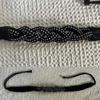 Vintage R.J. Graziano 80's Black Rhinestone Braided Rope Belt Tie Closure 43 in - Image 1 of 4