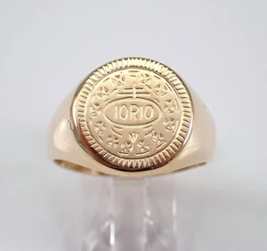 Vintage Mens 14K Yellow Gold Signet Ring Antique Cross of Lorraine IORIO Band - Picture 1 of 8