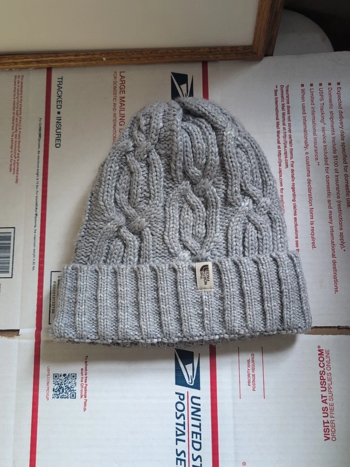 The North Face Tejido Puño Pom Gorro Invierno Sombrero Mujer Gris Talla Única T6#815 Foto 1 de 4