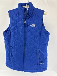 North Face Vest Womens Large Blue Full Zip 550 Logo Puffer Vest Hiking Sporty - Picture 1 of 17