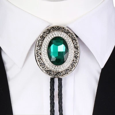 Colar de casamento masculino vintage pedra verde gravata bolo noivo cowboy ocidental - Imagem 1 de 4