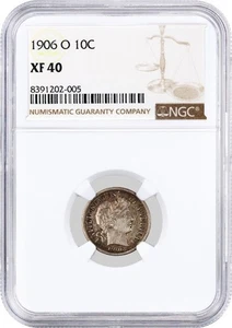 1906 O 10C Barber Dime Silver NGC XF40 Extremely Fine Key Date Coin - Picture 1 of 4