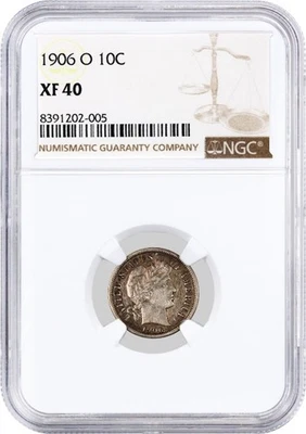 1906 O 10C Barber Dime Silver NGC XF40 Extremely Fine Key Date Coin - Image 1 of 4