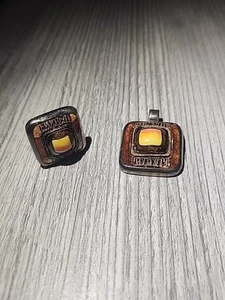 Unbranded Artist Engraved Ceramic W Sterling .925 Ring And Pendant Set - Picture 1 of 2