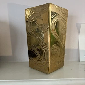 Jarrón dorado esmaltado de 22 quilates de mediados de siglo de Sweetye Of Salem Ohio patrón de remolino “S” - Imagen 1 de 3