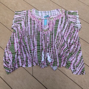 Letarte Beaded & Tasseled Short Sleeve Cropped Flowy Top Size XS S NEW Coverup - Picture 1 of 5