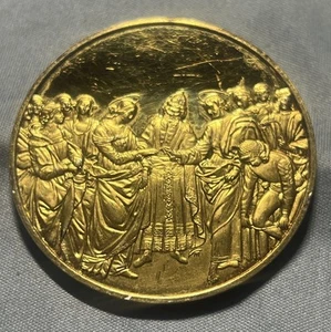 1977 Marriage Of Virgin Raphael Gold Electroplate Sterling Silver Medal 31.6 Gr - Picture 1 of 3