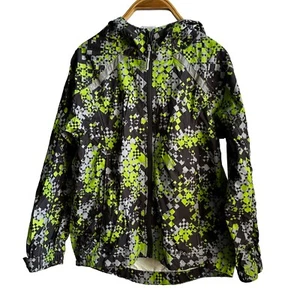 L.L. Bean | Kids Rain Jacket | Green + Gray + Light Gray Graphic Pattern | M 5-6 - Picture 1 of 9
