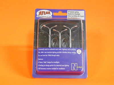 ATLAS #70000154 N SCALE DOUBLE ARM STREETLIGHT COOL WHITE LED 3-PACK NEW!!!❤️ - Image 1 of 3