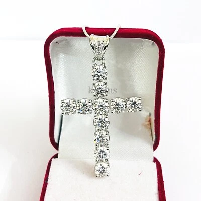 Colgante unisex blanco tratado diamante cruz Jesús ¡Certificado VVS1! Regalo Navidad Foto 1 de 4