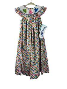 Vive La Fete Girls Hand Smocked Angel Sleeve Polka Dot Octopus Dress NWT sz 6 - Picture 1 of 9