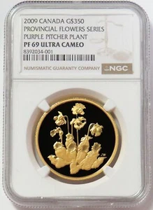2009 GOLD CANADA 1003 MINTED $350 PROVICIAL FLOWERS PURPLE PITCHER NGC PF 69 UC - Picture 1 of 2