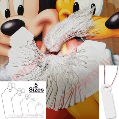 White Merchandise Price Tags w/ String Retail Jewelry Strung Large Small Blank - Image 1 of 4