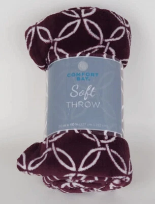 Comfort Bay Red Velvet, ￼Soft Warm Throw Blanket White Floral Pattern 50X60”~New - Image 1 of 3