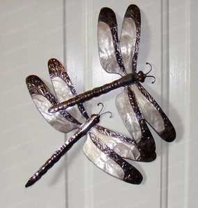 Flying DRAGONFLY Wall Decor (2128) Mother of Pearl Capiz, Metal, Large 15x10 - Picture 1 of 9