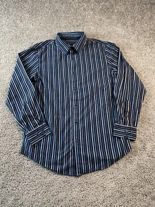 Attention Button Up Shirt Adult Large Black Blue Cotton Long Sleeve Casual Mens - Picture 1 of 12