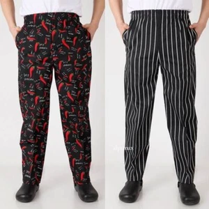 Chef Pants Cook Kitchen Trousers Catering Work Baggy Elastic Waist Uniform - Picture 1 of 23