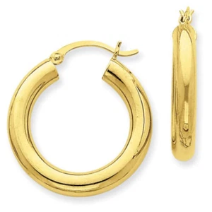 14K Yellow Gold Plain Round Hoop  Earrings 4 MM X 35 MM - Picture 1 of 2