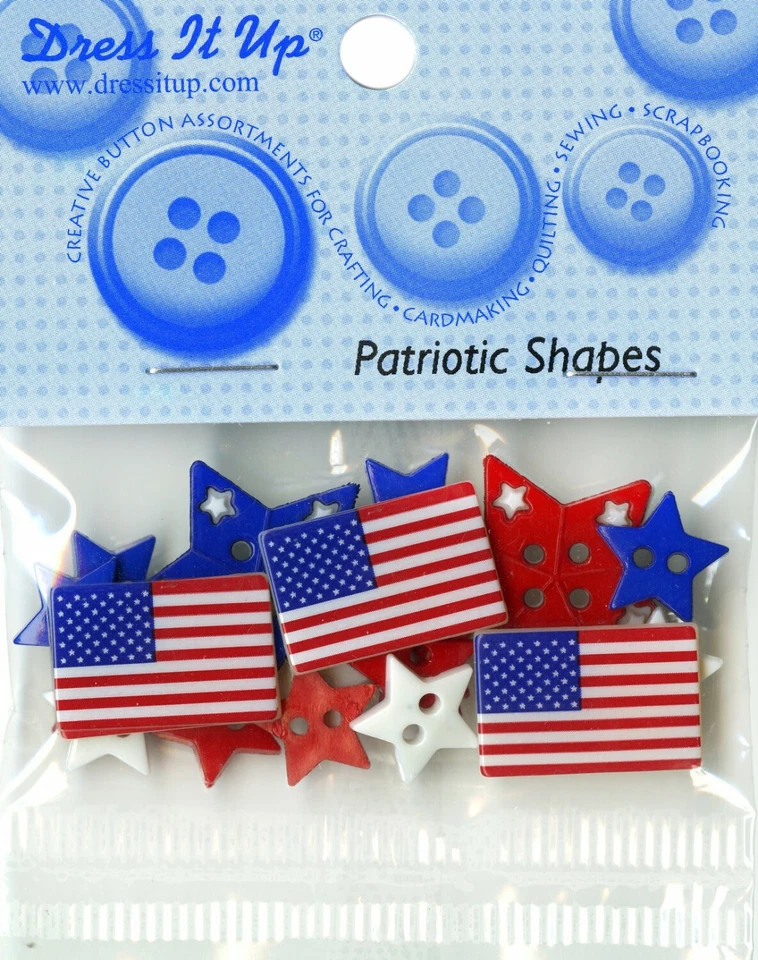 USA America Flag Patriotic Dress It Up Buttons Red White Blue Stars 9 Pcs - Image 1 of 1