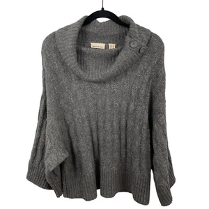 DKNY Womens Sweater Gray XL Nylon Wool Blend Cowl Neck Button Accent Poncho - Picture 1 of 12