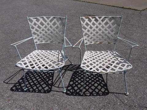 2 Vintage Russell Woodard Brown Jordan ERA Mid Century Steel Patio ARM Chairs Cover