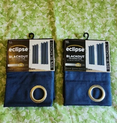 2 Eclipse Blackout Curtains Navy Blue 42x63 NEW NIP 42 wide 63 Long - Image 1 of 4