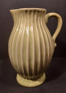 Celery Green Ribbed Ceramic Pitcher 7" Perfect Holiday or Spring Floral Vase - Picture 1 of 7