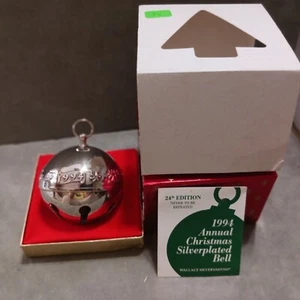 Wallace Sleigh Bell 1994 Christmas Ornament Silver Plate 24th ed Box,Card,Sleeve - Picture 1 of 4