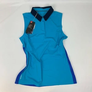 Under Armour Womens Iso-Chill Mesh S/L Polo Sleeveless Blue Medium Collar Shirt - Picture 1 of 6