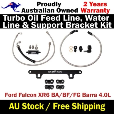 Línea de alimentación de aceite turbo, línea de agua y kit de soporte de soporte para Ford Falcon XR6 Barra 4L Foto 1 de 4