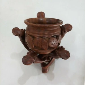 Antique Handcrafted 100% Teak Wood Bowl&Stand Naga Decoration Thai (Big Size) - Picture 1 of 12