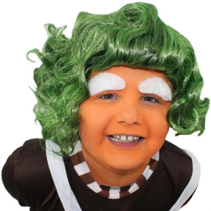 CHILD'S FACTORY WORKER WIG GREEN CHOCOLATE FANCY DRESS BOOK WEEK FILM CHARACTER - Picture 1 of 6
