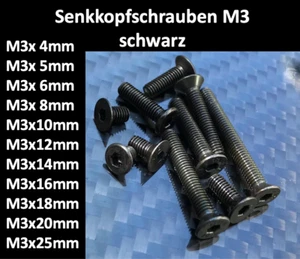10x Senkkopfschraube schwarz M3x 4 5 6 8 10 12 .18 20 25mm Imbus Innensechskant - Bild 1 von 2