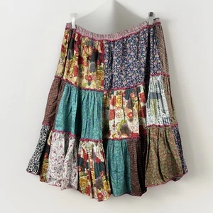 Vintage Patchwork Skirt Large Handmade Tiered Midi Prairie Fairycore Festival - Picture 1 of 8