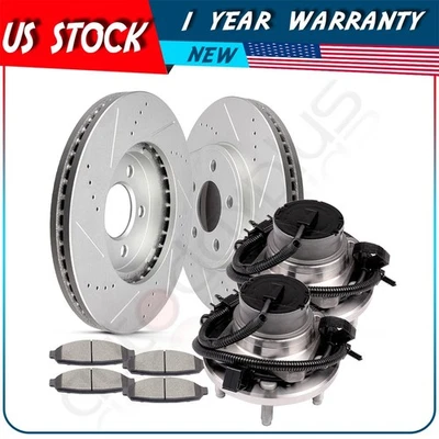 For 03-05 Ford Crown Victoria Front Brake Rotors And Ceramic Pads Hub Bearing - Image 1 of 4