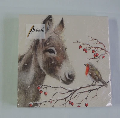20 Servietten Esel Rotkehlchen WINTER  1 Packung OVP Ambiente Weihnachten Tiere - Bild 1 von 2