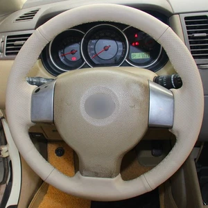 Beige Genuine Leather Car Steering Wheel Cover for Nissan Tiida Livina Sylphy - Picture 1 of 10