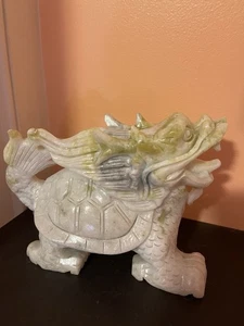 10+lb Natural Crystal Lantian Lemon Jade Hand Carving Dragon Turtle Sculpture - Picture 1 of 7