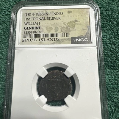 (1814-1836) N. E Indies Fractional Stuiver Willem 1 - NGC Genuine -Spice Islands - Image 1 of 2