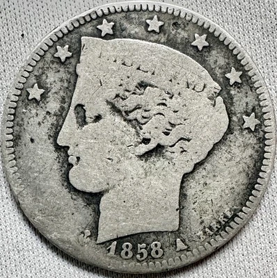 Moneda de plata antigua Cir Venezuela 1858-A cabeza de libertad de 2 reales Foto 1 de 2