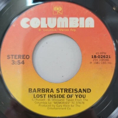 Barbra Streisand Lost Inside Of You / Comin In And Out Of Your Life 45 RPM Vinyl - Image 1 of 4