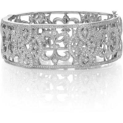 Gorgeous Floral Bangle Engagement Bracelet With Simulated 4.15CT White Sapphire - Image 1 of 4