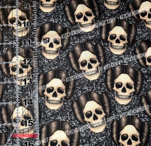CUSTOM Movie Princess Skull, 100% Cotton Fabric, 1/4 YARD 10”x56” LIQUIDATING - Picture 1 of 2