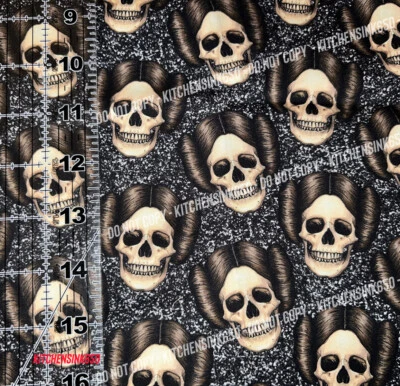 CUSTOM Movie Princess  Skull, 100% Cotton Fabric, 1/4 YARD   10”x56” LIQUIDATING - Image 1 of 2