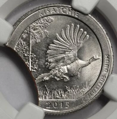2015 NGC 20% Curved Clip Kisatchie Quarter Mint Error  Rare Huge Planchet Clip - Image 1 of 4