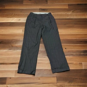 Pantalones de vestir Alan Fusser 100 % lana gris crema ventana plisada con puños talla 36x32 - Imagen 1 de 14