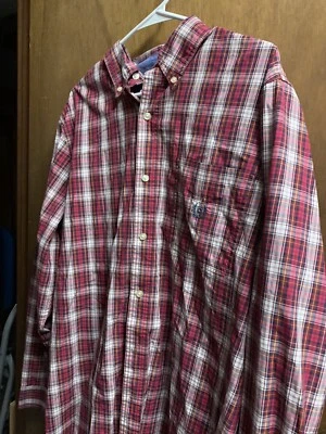 MEN'S CHAPS CUSTOM FIT BUTTON DOWN COTTON PLAID LONG SLEEVES SHIRT L LARGE TALL - Image 1 of 3