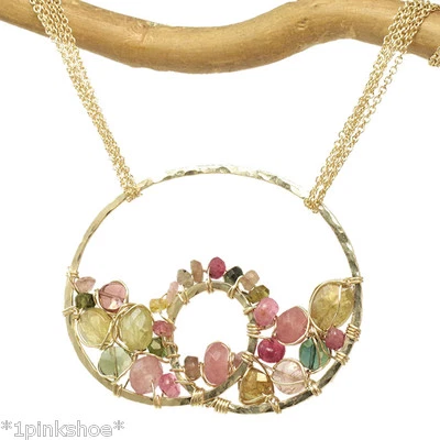 Collar colgante Necker 332 ~ turmalina envuelta en círculo, elección de metal Foto 1 de 3